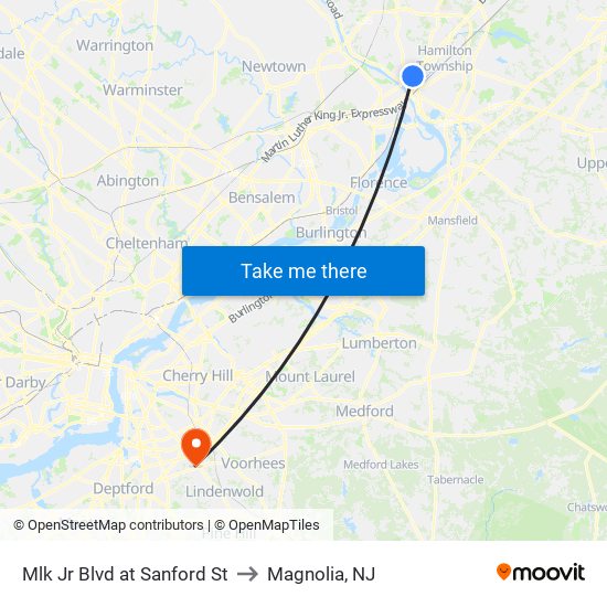 Mlk Jr Blvd at Sanford St to Magnolia, NJ map