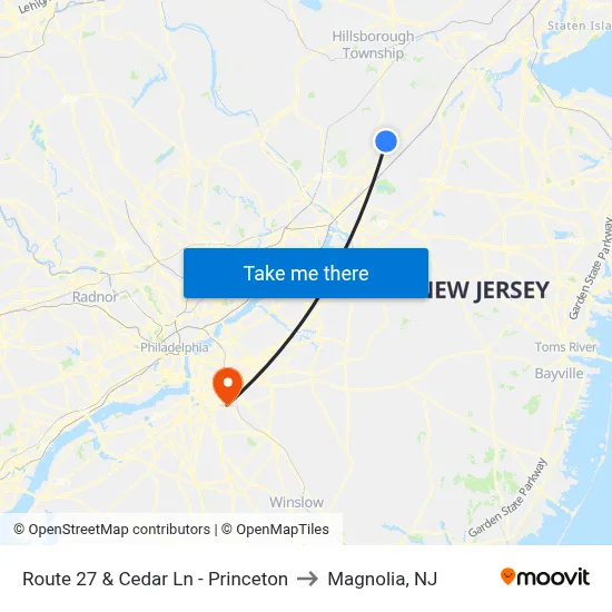 Route 27 & Cedar Ln - Princeton to Magnolia, NJ map