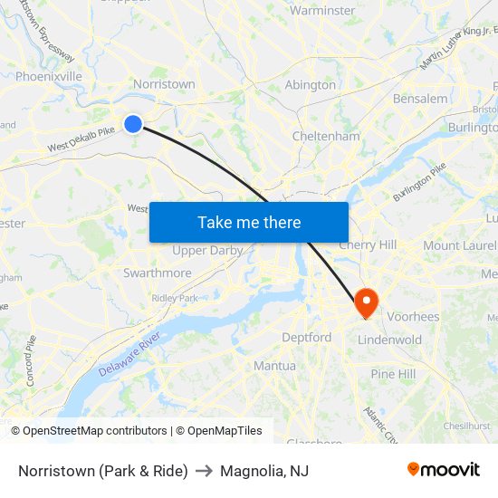 Norristown (Park & Ride) to Magnolia, NJ map