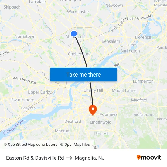 Easton Rd & Davisville Rd to Magnolia, NJ map