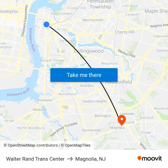 Walter Rand Trans Center to Magnolia, NJ map