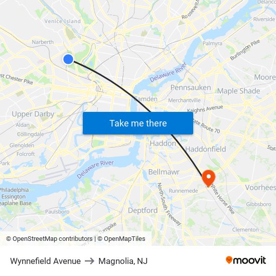 Wynnefield Avenue to Magnolia, NJ map