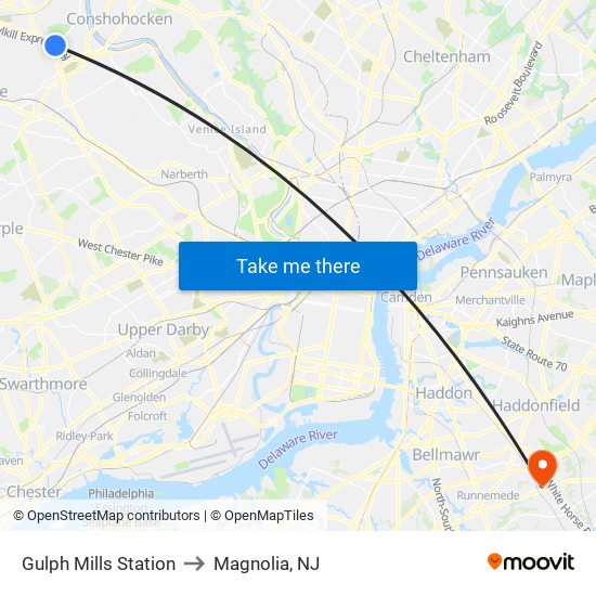 Gulph Mills Station to Magnolia, NJ map