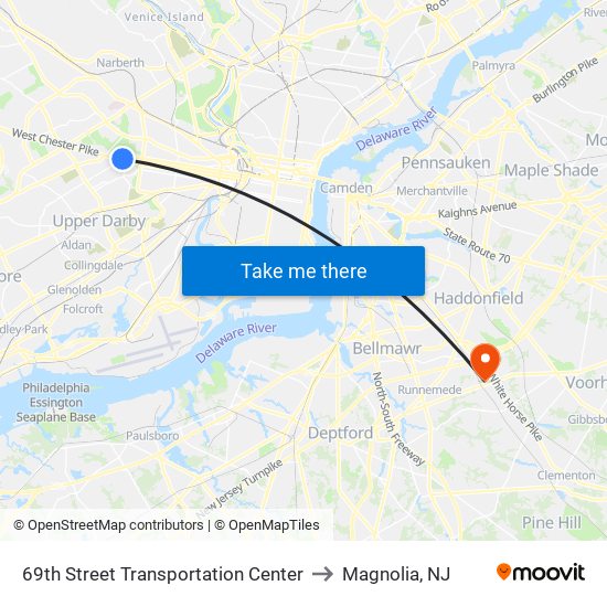 69th Street Transportation Center to Magnolia, NJ map