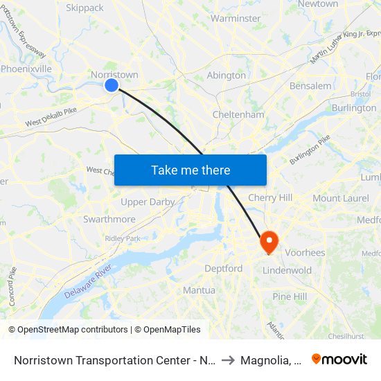 Norristown Transportation Center - Nhsl to Magnolia, NJ map