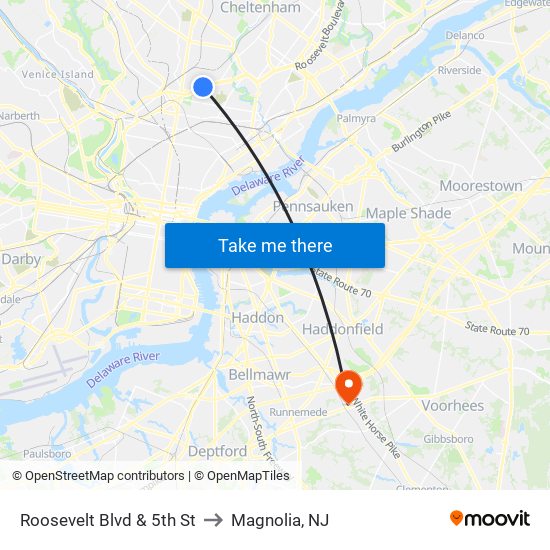 Roosevelt Blvd & 5th St to Magnolia, NJ map