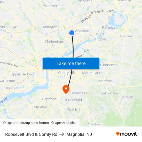 Roosevelt Blvd & Comly Rd to Magnolia, NJ map