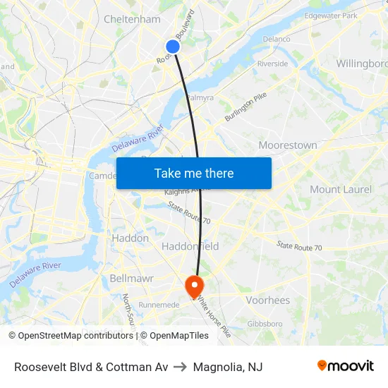 Roosevelt Blvd & Cottman Av to Magnolia, NJ map