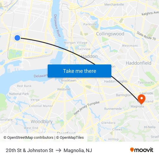 20th St & Johnston St to Magnolia, NJ map