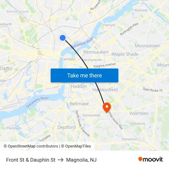 Front St & Dauphin St to Magnolia, NJ map