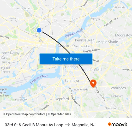 33rd St & Cecil B Moore Av Loop to Magnolia, NJ map