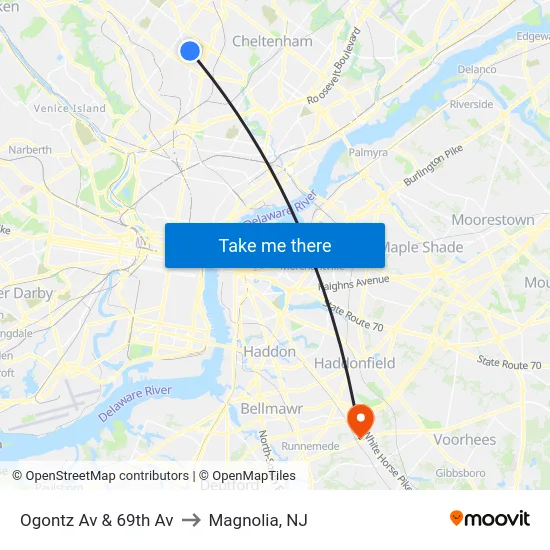 Ogontz Av & 69th Av to Magnolia, NJ map