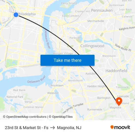 23rd St & Market St - Fs to Magnolia, NJ map