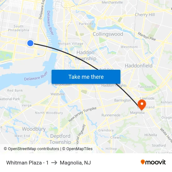 Whitman Plaza - 1 to Magnolia, NJ map