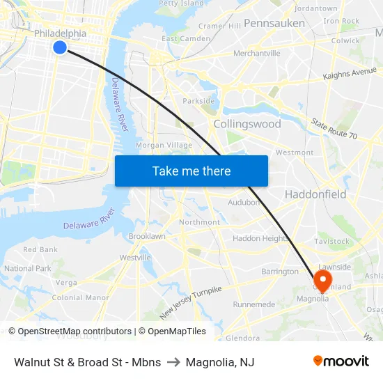 Walnut St & Broad St - Mbns to Magnolia, NJ map