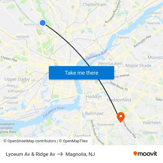 Lyceum Av & Ridge Av to Magnolia, NJ map