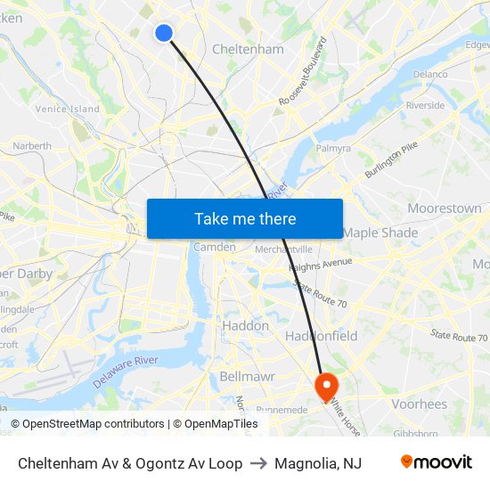 Cheltenham Av & Ogontz Av Loop to Magnolia, NJ map