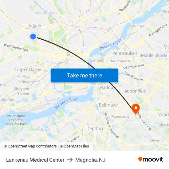 Lankenau Medical Center to Magnolia, NJ map
