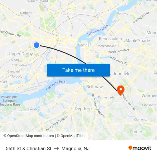 56th St & Christian St to Magnolia, NJ map