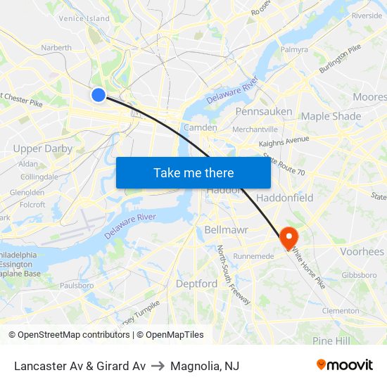 Lancaster Av & Girard Av to Magnolia, NJ map