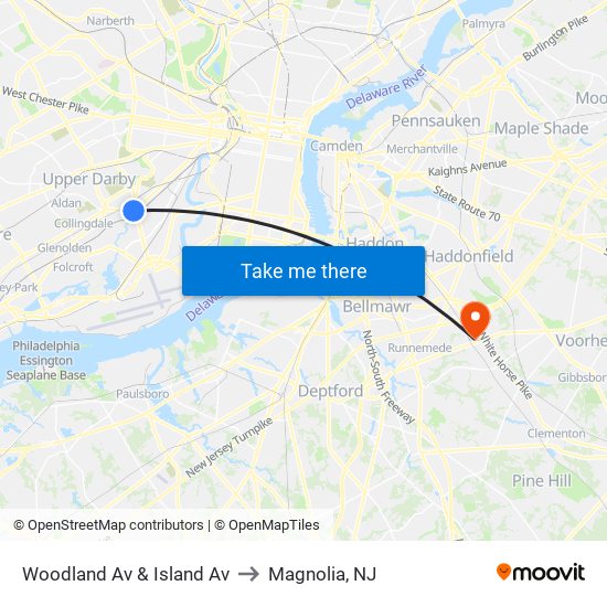 Woodland Av & Island Av to Magnolia, NJ map