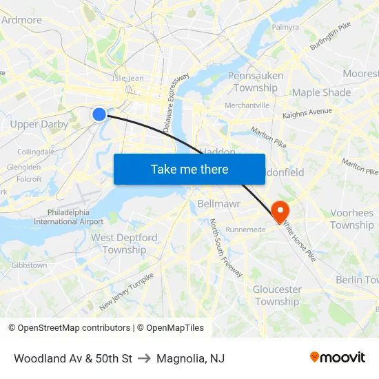Woodland Av & 50th St to Magnolia, NJ map
