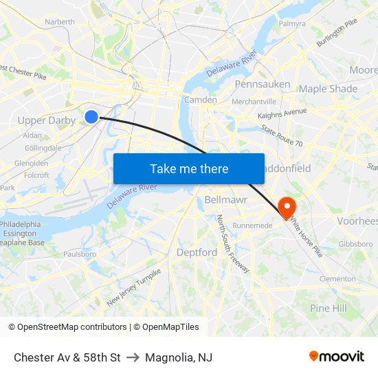 Chester Av & 58th St to Magnolia, NJ map