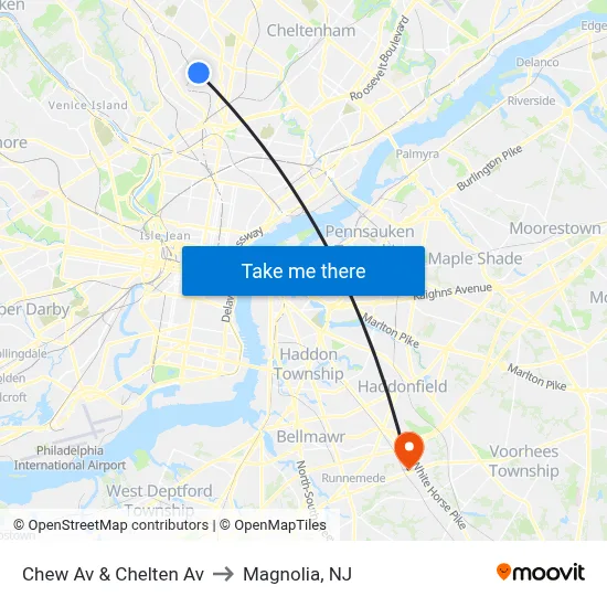 Chew Av & Chelten Av to Magnolia, NJ map