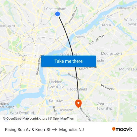 Rising Sun Av & Knorr St to Magnolia, NJ map