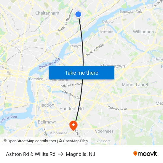 Ashton Rd & Willits Rd to Magnolia, NJ map