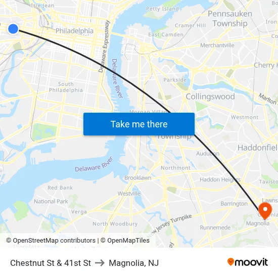 Chestnut St & 41st St to Magnolia, NJ map