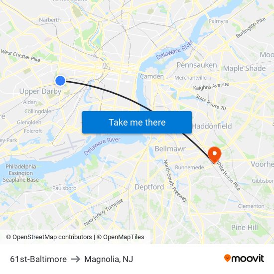 61st-Baltimore to Magnolia, NJ map