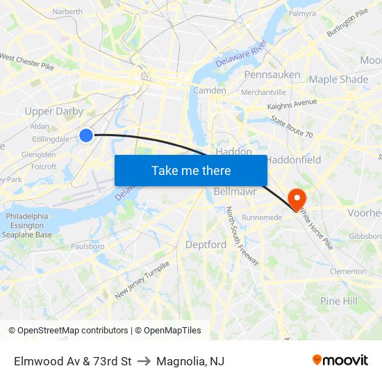 Elmwood Av & 73rd St to Magnolia, NJ map