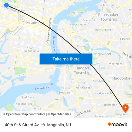 40th St & Girard Av to Magnolia, NJ map