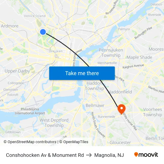 Conshohocken Av & Monument Rd to Magnolia, NJ map