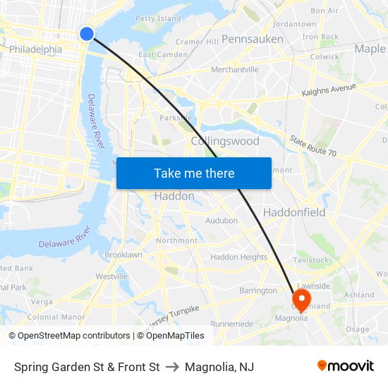 Spring Garden St & Front St to Magnolia, NJ map