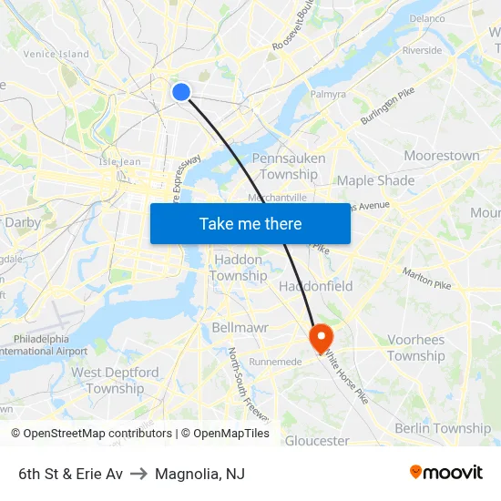6th St & Erie Av to Magnolia, NJ map