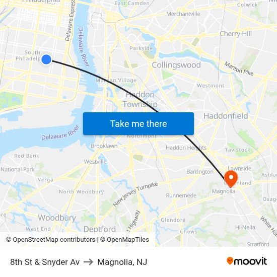 8th St & Snyder Av to Magnolia, NJ map