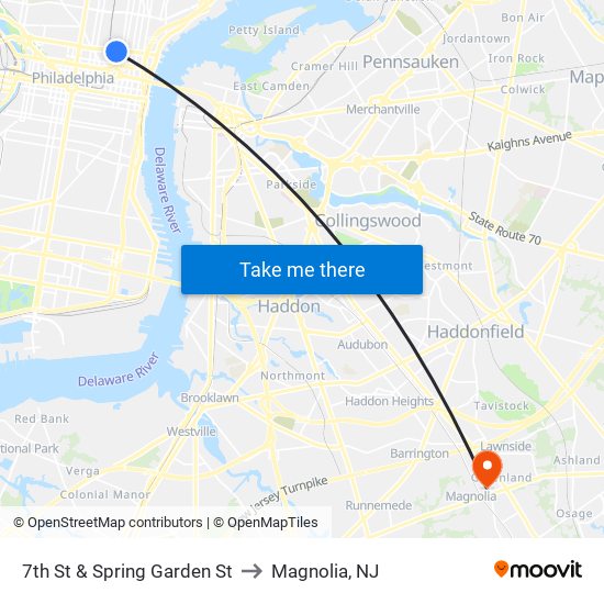 7th St & Spring Garden St to Magnolia, NJ map