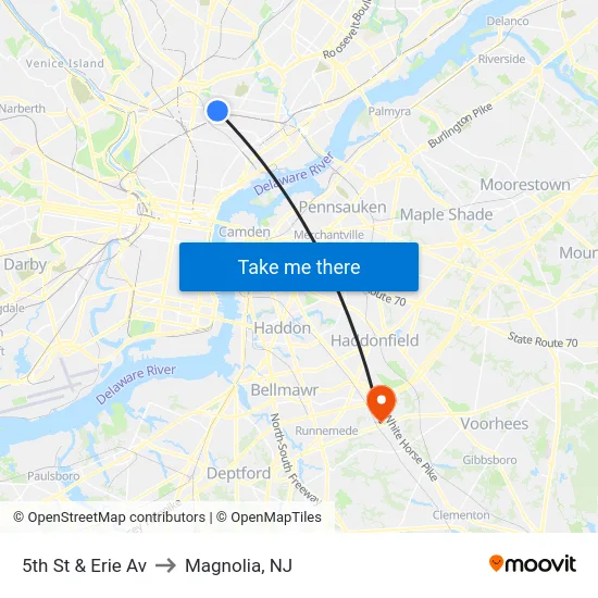 5th St & Erie Av to Magnolia, NJ map