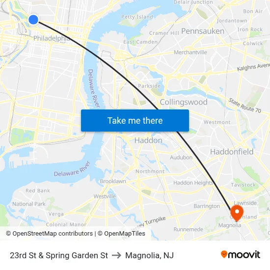 23rd St & Spring Garden St to Magnolia, NJ map
