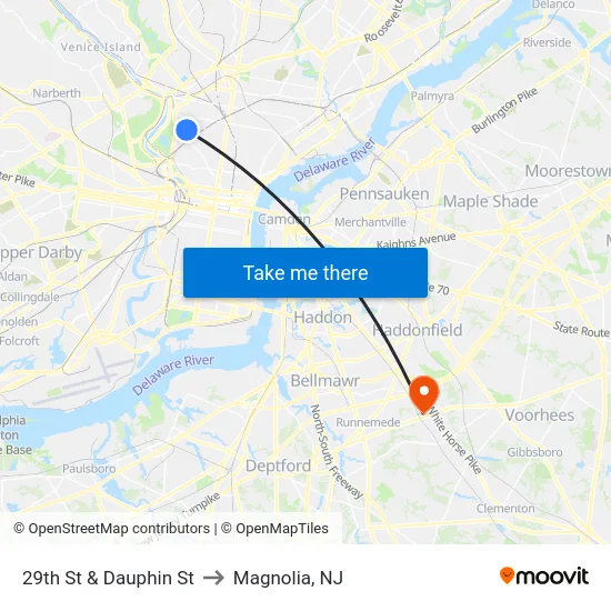 29th St & Dauphin St to Magnolia, NJ map
