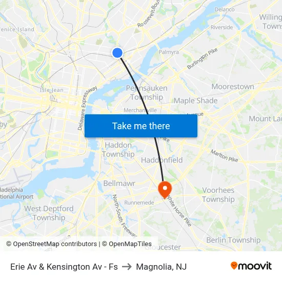 Erie Av & Kensington Av - Fs to Magnolia, NJ map