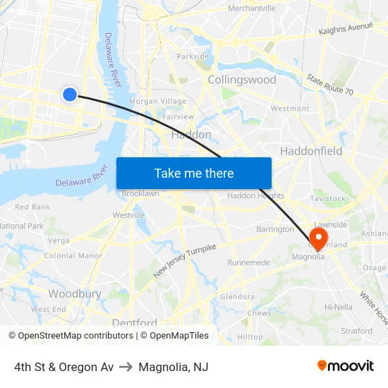 4th St & Oregon Av to Magnolia, NJ map
