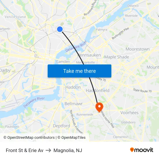 Front St & Erie Av to Magnolia, NJ map