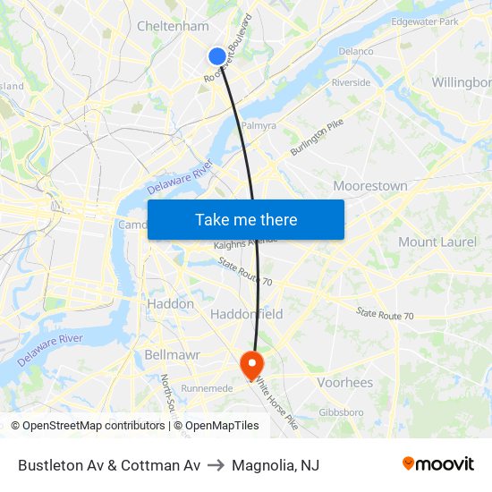 Bustleton Av & Cottman Av to Magnolia, NJ map