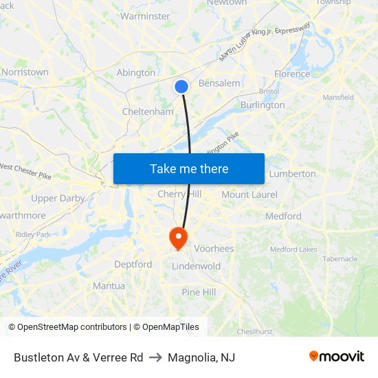 Bustleton Av & Verree Rd to Magnolia, NJ map