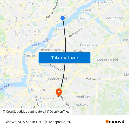 Rhawn St & State Rd to Magnolia, NJ map