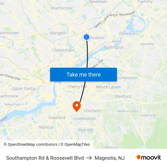 Southampton Rd & Roosevelt Blvd to Magnolia, NJ map