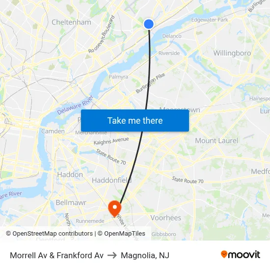 Morrell Av & Frankford Av to Magnolia, NJ map